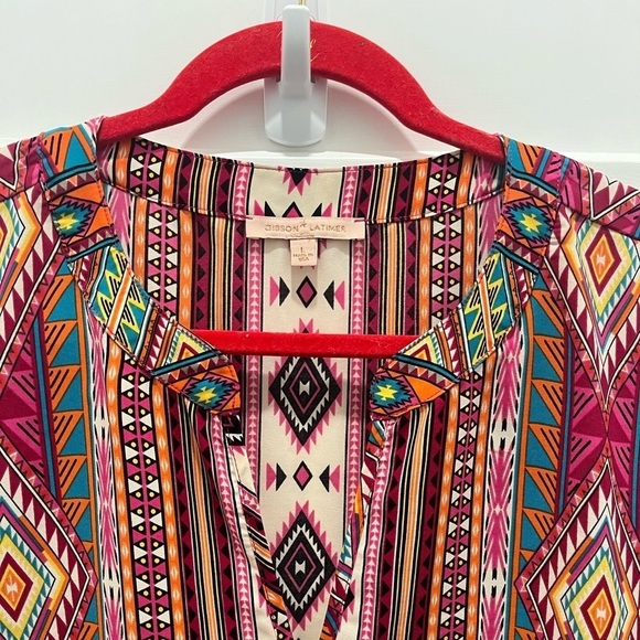 Women’s Aztec Pullover Dress V neck Long Sleeves Size L - Picture 3 of 8